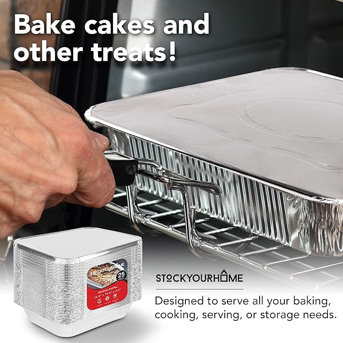 Stock Your Home 9x13 Aluminum Trays with Lids (10 Pack) – Disposable Half Size Deep Pans for Cooking, Storage, BBQ, Grilling, Catering