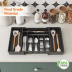 Lifewit Utensil Organizer for Kitchen Drawer, Expandable Cooking Silverware Tray, Adjustable Cutlery Flatware Holder, Plastic Spatula Tools Storage Divider, 13-22.4 x 15", Black