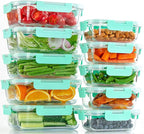 C CREST [10-Pack] Glass Food Storage Containers with Lids, Airtight, BPA Free, Meal Prep Containers for Kitchen, Home Use