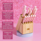 Paris Hilton 12-Piece Knife Set with Block, High-Carbon Stainless Steel Cutlery, Precision Blades and Ergonomic Handles, Pink