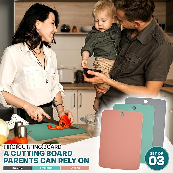 TPU Cutting Board Set of 3 9"x12" - Flexible Cutting Mats for Kitchen Knife Friendly, Cutting Mat Non-Slip Chopping Board Double Sided Scratch Resistant Food Grade Coral Mint Gray