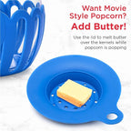 Ecolution Patented Micro-Pop Microwave Popcorn Popper with Temperature Safe Glass,3-in-1 Lid Measures Kernels and Melts Butter,Made Without BPA,Dishwasher Safe,1.5-Quart,Blue,(Pack of 4)