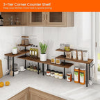 Homode Kitchen Countertop Organizer - 3 Tier Corner Shelf, Bathroom Counter Organizer, Spice Rack, Coffee Bar, Over Sink, Rustic Brown