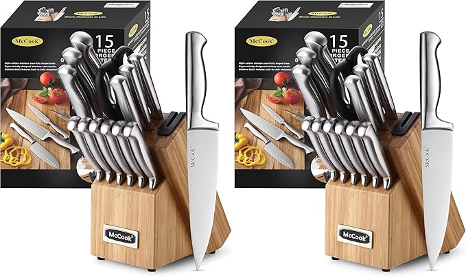 McCook® Knife Sets,German Stainless Steel Knife Block Sets with Built-in Sharpener (Pack of 2)