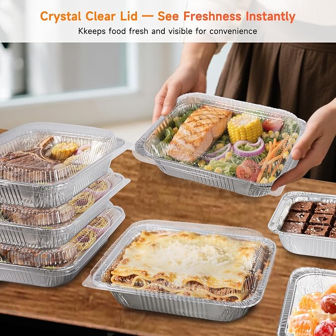 Aluminum Pans with Clear Lids 9x13-10 Pack Aluminum Foil Pans, Heavy Duty Disposable Pans for Cooking, Baking, Meal Prep, Parties & Food Storage