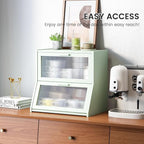 GHWIE Double Layer Bamboo Bread Box for Kitchen Counter,Large Capacity Bread Storage Bin,Bread Container with Acrylic Wavy Door Panel (Light Green, Extra Large)