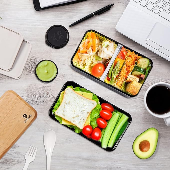 Sinnsally Bento Box Adult Lunch Box with Compartments for Women & Men,(47oz)Stackable Japanese Bento Lunchbox,Rectangle Lunchable Food Container with Utensil Set,Leak-Proof & Microwave/Dishwasher Safe