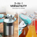 Zulay Kitchen Heavy Duty Stainless Steel Can Opener Manual with Bottle Opener - Rust Proof Manual Can Opener With Turn Knob & Comfy Soft Grip Handles - Teal
