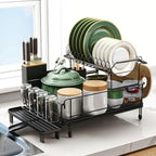 Runnatal Large Dish Drying Rack with Drainboard Set, Stainless Steel Detachable 2-in-1 Large-Capacity 2-Tier Over The Sink Anti-Rust Dish Rack and Dish Drainer for Kitchen Counter