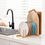 HBlife 2pcs Heighten and Widen Bamboo Dish Drying Rack Plate Bowl Cup Book Pot Lid Cutting Board Stand Drainer Storage Holder Organizer for Kitchen Cabinet