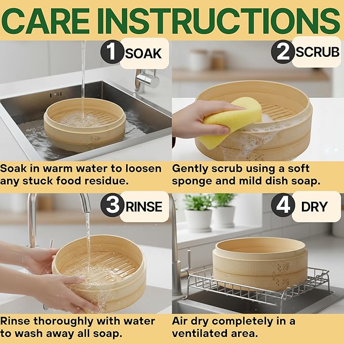 HAPPI STUDIO Bamboo Steamer Basket Set - 10 Inch Large Dumpling 2 Tier for Pots - Asian Cooking Dim Sum Bao Buns Momo Rice - Natural Chinese Steam Baskets Kit with Stainless Steel Ring (10-inch Extra Deep Bamboo Steamer w/ Ring)