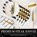 STYLED SETTINGS Knife Set with Built-in Sharpener – 14 PC Golden Titanium-Coated Stainless Steel Blades with Elegant Floral Pattern, Ultra-Sharp, Durable Kitchen Knife Block Set