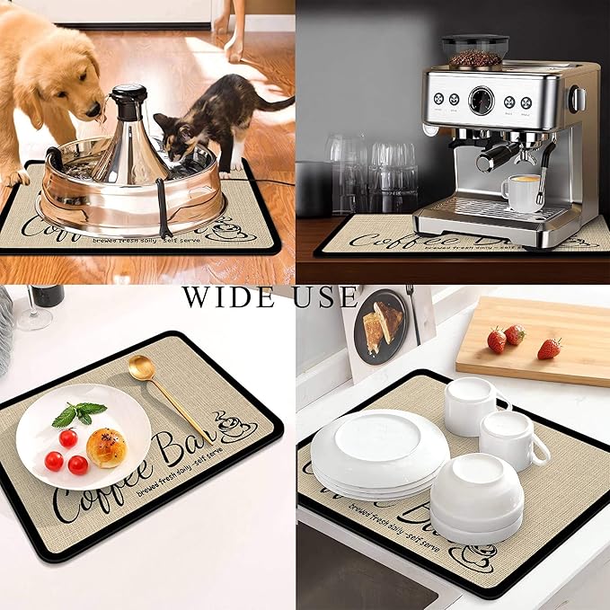 Coffee Mat for Countertops ,Coffee Bar Accessories Fit Under Coffee Maker Espresso Machine, Absorbent Hide Stain Rubber Mat for Countertop ,Dish Drying Mat for Kitchen Counter (D-Beige, 12"x19")