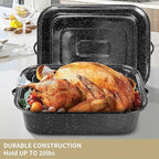 21Inch Roasting Pan, Extra Large Rectangle Roasting Pan With Rack, 25lb Capacity, Large Roaster pan for Baking Turkey, V-Rack and Versatile Lid Bone Turkey Baster by DIMESHY