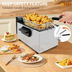Pukomc Deep Fryer 3 Liter Capacity,1500W Oil Fryer with Adjustable Temperature,Viewing Window,Detachable Frying Basket,Made of Stainless Steel Material and Easy to Clean