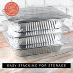 NYHI 9x13 Disposable Aluminum Foil Pans With Lids Large Half Size Deep Steam Pan and Oven Buffet Trays Food Containers for Catering Baking Roasting (25)