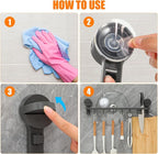 BESTOYARD Punchless Kitchen Utensil Hooks Wall Mount Rack with 10 Hooks, Adjustable Double Rod Organizer, Gray Suction Cup Holder for Cooking Tools and Measuring Cups