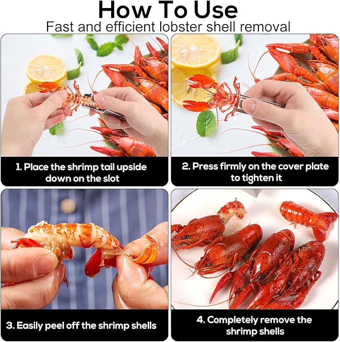 4pcs Crayfish Peeler Tool, Stainless Steel Crawfish Sheller Device Quick Shrimp Tails Remover Tool Practical Gadget Accessories for Kitchen Restaurant Outdoor Events (Silver)