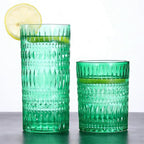 Loivttvv Glassware Drinking Glasses Set of 8, 14 oz Highball Glasses & 10 oz Ribbed Glass Cups, Vintage Glassware for Water, Juice, Cocktail, Whiskey (Atroviens)