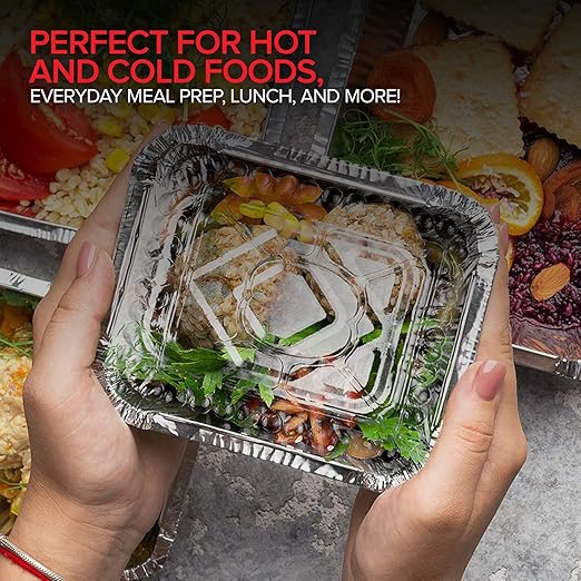 Stock Your Home 1 lb Small Aluminum Pans with Clear Plastic Lids (100 Pack), Disposable Cookware & Takeout Trays for Restaurants & Catering