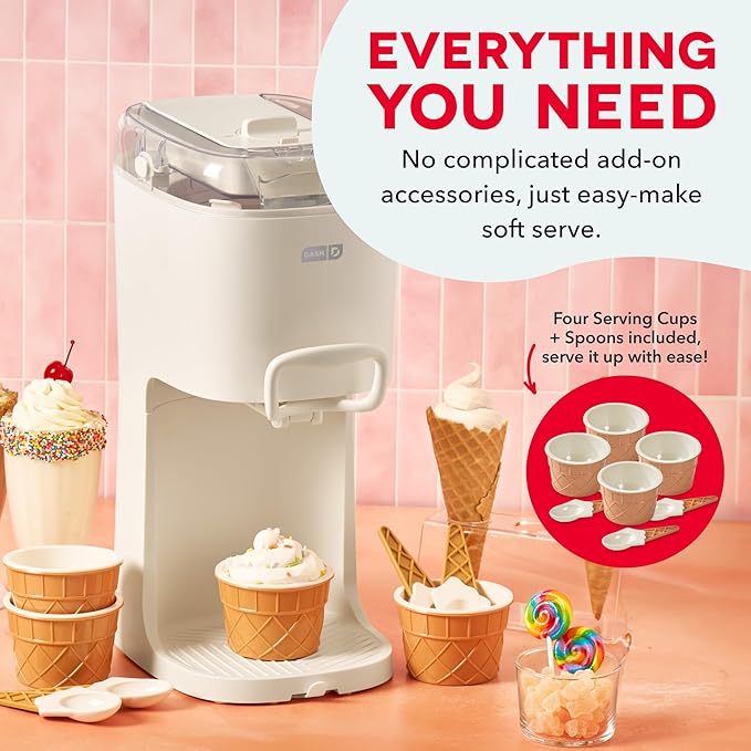 Dash Soft Serve Ice Cream Machine - Frozen Dessert Machine for Soft Serve, Froyo, Sorbet, and Fruit Whips - Compact Design - Features Double Insulated Freezer Bowl - 1-Pint Capacity