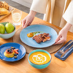 vancasso Bonita Plates and Bowls Sets 18 Pieces Blue Stoneware Service for 6, Modern Round Dinnerware Sets, Hand-Painted Spiral Dishes Set-Microwave and Dishwasher Safe (Blue,18 Pcs)