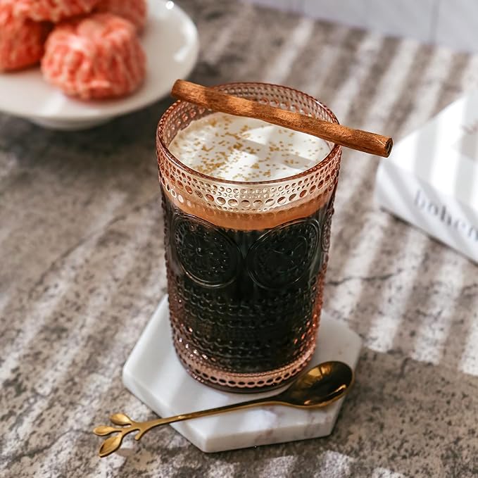 Hobnail Beaded Floral Rose Gold Drinking Glasses Set of 6, (13 oz) Vintage Glassware Set by Kate Aspen| Cocktail Glass Set, Juice Glass, Water Cups | Great Hostess Gift & Gift for New Home Owners