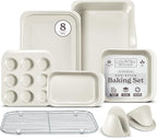 Country Kitchen Nonstick Stackable Bakeware Set - Deluxe Heavy Duty, Durable, Easy Release Baking Set, 8 Pcs, Cream
