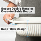 Artena Casserole Dishes For Oven, Ceramic Baking Dish, Large Lasagna Pan With Handles, Baking Pan Casserole Dish, Rectangular Bakeware Deep, White, Set Of 3 (5.1Qt/2.3Qt/1.1Qt) (Baking Dish With Lids)