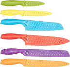 Amazon Basics Color-Coded Dishwasher Safe Kitchen Knife Set, 12-Piece with Ergonomic Handles, Non-stick Sharp Blades, 6 Knives with 6 Blade Guards, Multicolor, 13.88 x 4.13 x 1.38 inch