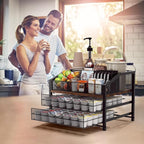 Homsorout Coffee Bar Organizer - Coffee Station for Countertop, Metal and Wood K Cup holder Storage Basket for Coffee Pods, Syrup, Cups, Stirrer, Coffee Condiment, Tea Organizer, Black and Brown