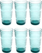 Beaded 16 oz Durable Acrylic Jumbo Drinking Glasses, Shatter-Resistant and Dishwasher-Safe Indoor/Outdoor Drinkware for Water, Iced Tea, Juice, and Cocktails - Sea Green - Set of 6