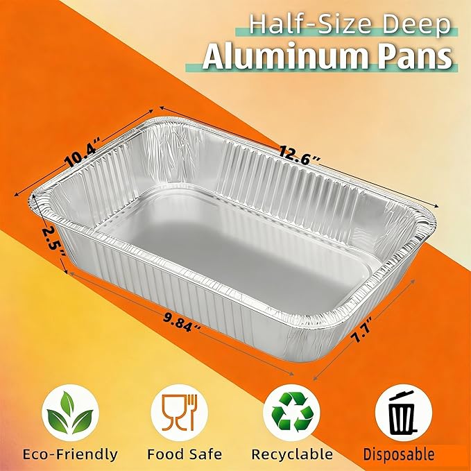 9x13 Inch Aluminum Pans (40 Pack) – Disposable Half-Size Foil Pans, Deep Tin Foil Pan, Disposable Baking Pans for Cooking, Heating, Storing & Prepping Food, Steam Table Deep Trays, Oven-Safe