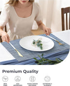 Leetaltree Deep Navy Woven Placemats Set of 8 - Heat Resistant Non-Slip Place mats for Dining Table, Washable Durable PVC Vinyl Woven Table Mats(Deep Navy, 8)