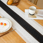 FEXIA Boho Table Runner for Home Decor with Tassels 48 Inches Long,Black Farmhouse Rustic Table Runner Macrame Burlap Table Decoration for Living Room Bridal Shower(12x48 Inches)