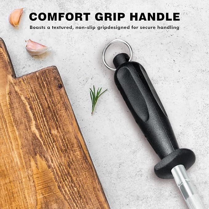 Knife Sharpener Rod, Kitchen Knives Sharpener Carbon Steel Professional Knife Sharpening Steel, Honing Rod with Hanging Holes (13 inches)
