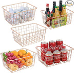 Wire Kitchen Storage Basket 5 Packs,Perfect Pantry Organization Accessories Baskets,Laundry Basket,Countertop Organization,Suitable for Kitchen,Bathroom,Bedroom,Tabletop,Rose gold