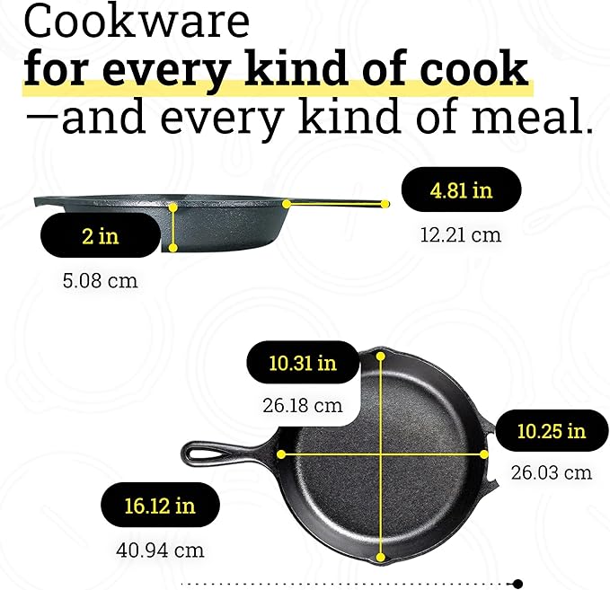 Lodge Seasoned Cast Iron Skillet - PFAS-Free, Non-Toxic Cookware - Use with an Oven, Stove, Grill, or Campfire - Naturally Non-Stick & Oven Safe - 10.25 Inches