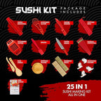 Alas Christmas Gifts Sushi Making Kit- Complete Sushi Making Kit for Beginners & Pros Sushi Makers, Perfect Sushi Making Kitchen Accessories Like Sushi Knife, 2 Sushi Mats, Rice Bazooka & More (Red)
