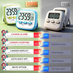 Antonki 2 Pack Classroom Timers for Kids Teachers, Magnetic Countdown Digital Kitchen Timer for Cooking, Study, Exercise, Games, Time Mangement - Loud/Silent Mode - Battery Included