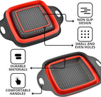Square Collapsible Colander with Handles – Red Square Silicone Kitchen Strainers with Plastic Handles Foldable Kitchen Strainer Perfect for Draining Pasta Vegetable and Fruit Red