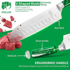 FULLHI 15pcs Japanese Knife Set with Magnetic Knife Block Holder, Japan Stainless Steel Blades, Green Resin Ergonomic Handles for Professional and Home Cooking