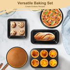 5-Piece Toaster Oven Bakeware Set – Compact Nonstick Baking Pans for Small Oven, RV & Camper – Includes Muffin, Loaf, Pizza, Cake & Square Pan (Black)