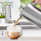 Belwares French Press Coffee Maker - 50oz 6-Cup Capacity, 304 Stainless Steel Coffee Press, Double Wall Insulation Heat Retention, 4-Level Filtration Smooth Ground-Free Coffee, 2 Extra Filters, Silver