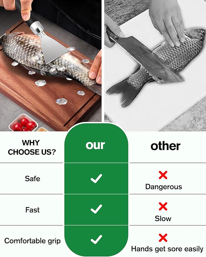2 Pack Fish Scale Remover, 304 Stainless Steel Fish Scaler Scraping Tool, Serrated Fish Cleaning Tools,Sharp Fish Descaler Tool for Restaurant Chef and Home Cooking Seafood Tools