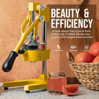 Zulay Kitchen Cast Iron Juicer - Easy-to-Clean Heavy-Duty Manual Juicer, Professional Citrus Juicer - Stainless Steel Lemon Squeezer - Manual Citrus Press & Orange Squeezer - Orange Juicer (Yellow)