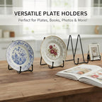 Plate Stands Holder - 3 Pack, Picture Frame Display for Bookcase, Photo on Table Top (Black, 8")