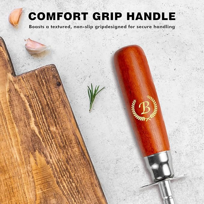 Knife Sharpener Rod, Kitchen Knives Sharpener Carbon Steel Professional Knife Sharpening Steel, Honing Rod with Hanging Holes (13 inches), B