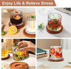 Rotatable Old Fashioned Glass Cup, 275ml/10oz Crystal Whiskey Glass, Wood Coaster, Thickening, Used as Rum Glass, Cocktail Cup, Coffee, Milk to Relax and Reduce Stress, Ideal Gift