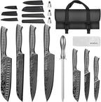 MOSFiATA Kitchen Knife Set, 12Pcs Japanese Stainless Steel Knife Sets for Kitchen with Oxford cloth storage bag with Knife Sharpening Rod, Dishwasher Safe, For Outdoor(grey)